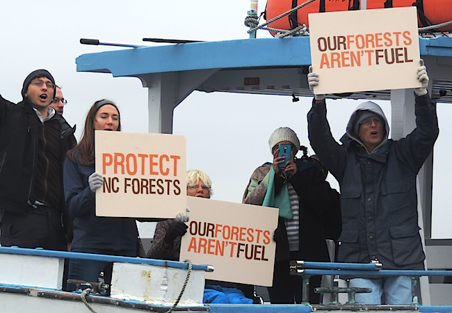 Protesters gather at a wood pellet export conference in Virginia last fall. (Photo: The Dogwood Alliance